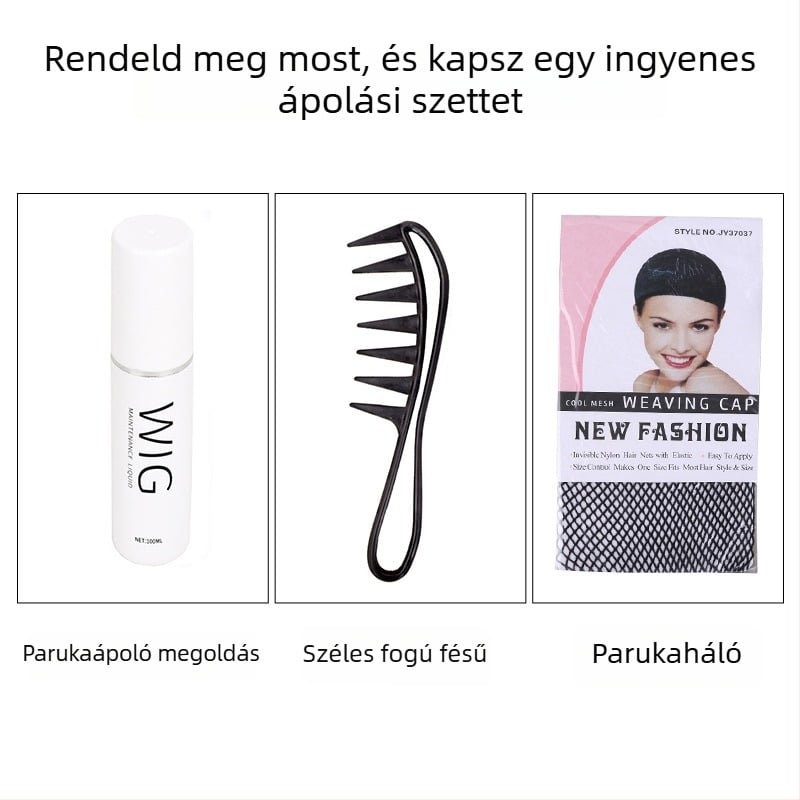 Női paróka, természetes ifjúságos hatás, dupla copf, tigris szájú csipesz, római fürtök