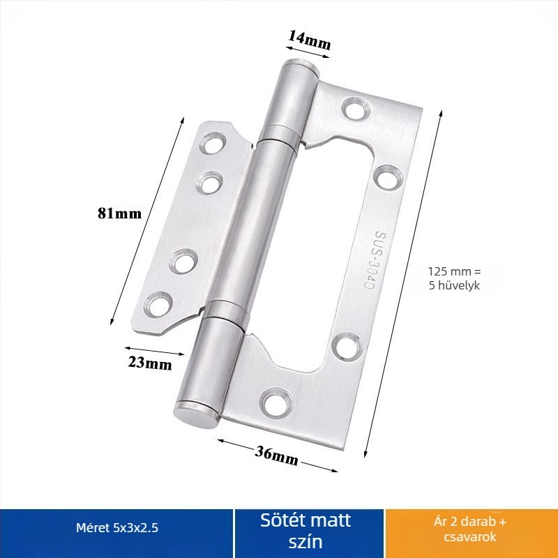 Rozsdamentes acél ajtópánt – Asabie, modern minimális stílus, elektroplatolt felület