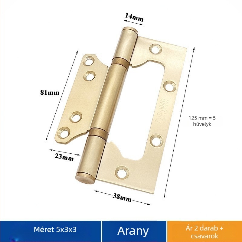 Rozsdamentes acél ajtópánt – Asabie, modern minimális stílus, elektroplatolt felület