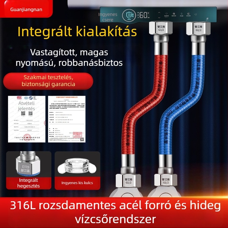 316L rozsdamentes acél gofrált tömlő vízvezetékhez — bojler bemeneti csatlakozás, meleg és hideg víz, hőmérséklet-tartomány -20°C-tól 150°C-ig