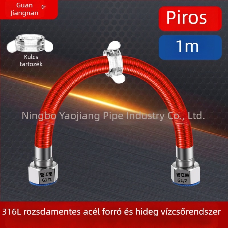 316L rozsdamentes acél gofrált tömlő vízvezetékhez — bojler bemeneti csatlakozás, meleg és hideg víz, hőmérséklet-tartomány -20°C-tól 150°C-ig