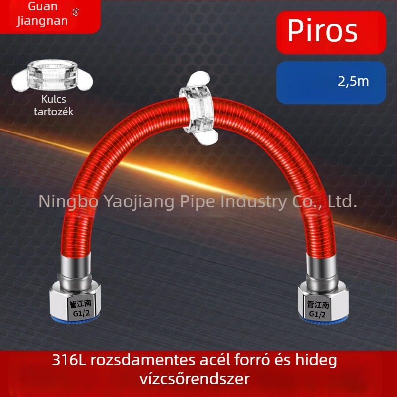316L rozsdamentes acél gofrált tömlő vízvezetékhez — bojler bemeneti csatlakozás, meleg és hideg víz, hőmérséklet-tartomány -20°C-tól 150°C-ig