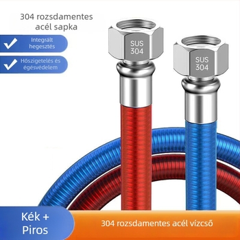 304 rozsdamentes acél gofrált bojler-bemeneti tömlő, csatlakozás menetes, névleges nyomás 1, üzemi hőmérséklet 99°C