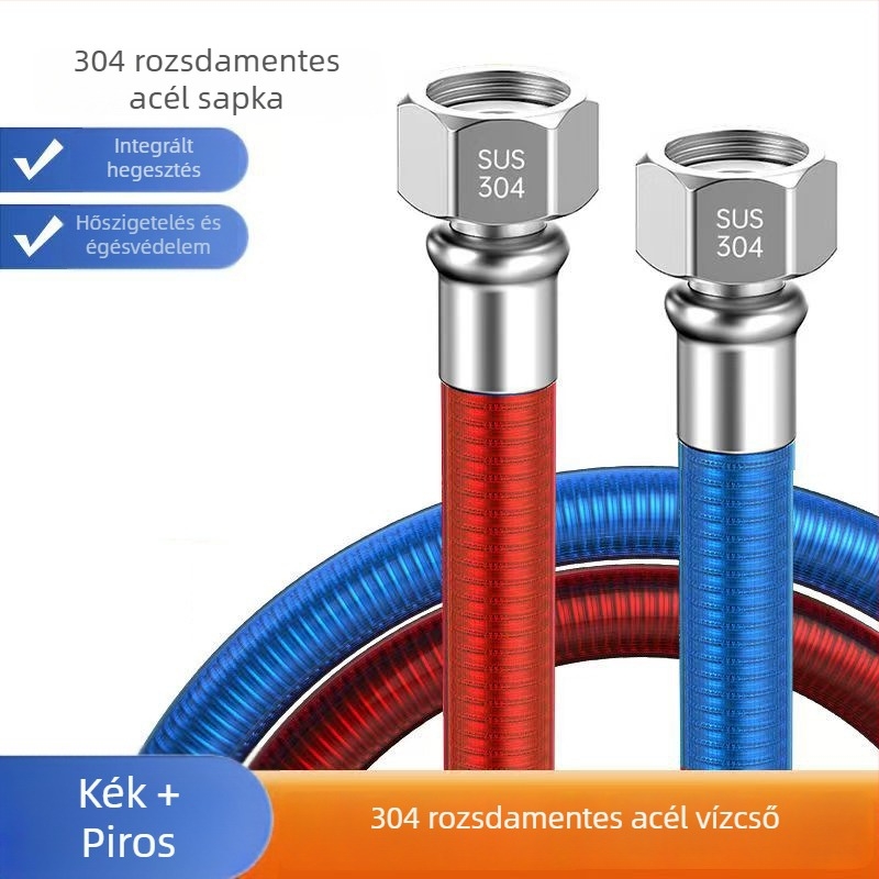 304 rozsdamentes acél gofrált bojler-bemeneti tömlő, csatlakozás menetes, névleges nyomás 1, üzemi hőmérséklet 99°C