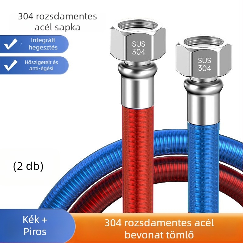 304 rozsdamentes acél gofrált bojler-bemeneti tömlő, csatlakozás menetes, névleges nyomás 1, üzemi hőmérséklet 99°C