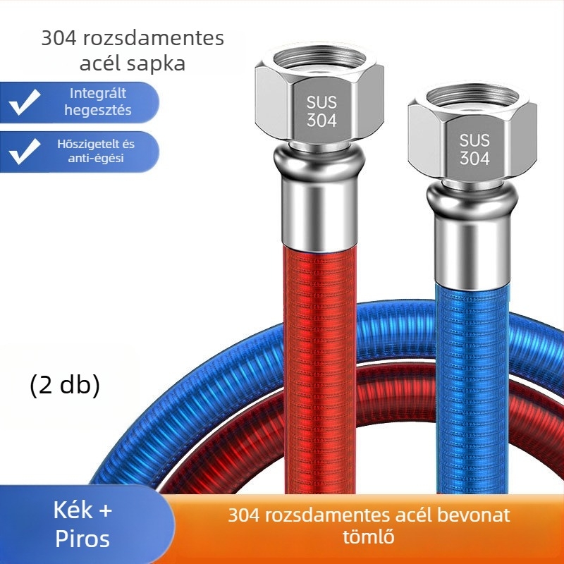 304 rozsdamentes acél gofrált bojler-bemeneti tömlő, csatlakozás menetes, névleges nyomás 1, üzemi hőmérséklet 99°C