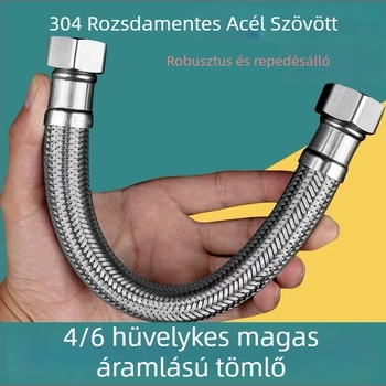 304 rozsdamentes acélból készült WC-bemeneti tömlő – kötött, nagy áramlás, spirálcsatlakozás, 0–90°C