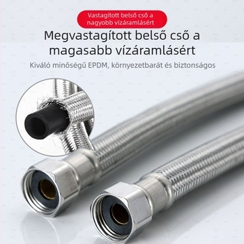 304 rozsdamentes acélból készült WC-bemeneti tömlő – kötött, nagy áramlás, spirálcsatlakozás, 0–90°C