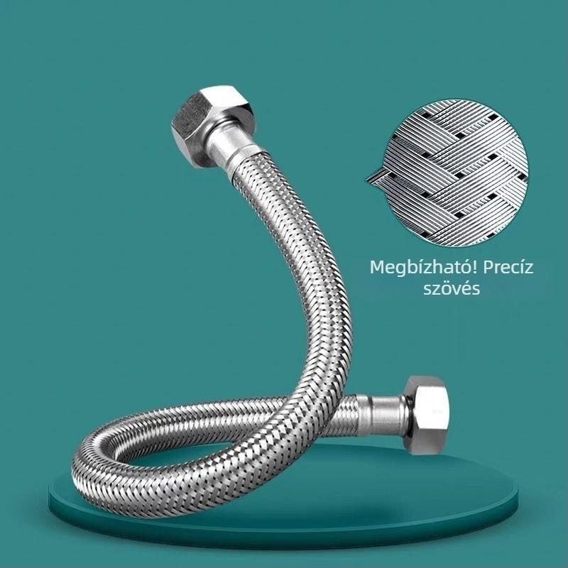 304 rozsdamentes acélból készült WC-bemeneti tömlő – kötött, nagy áramlás, spirálcsatlakozás, 0–90°C