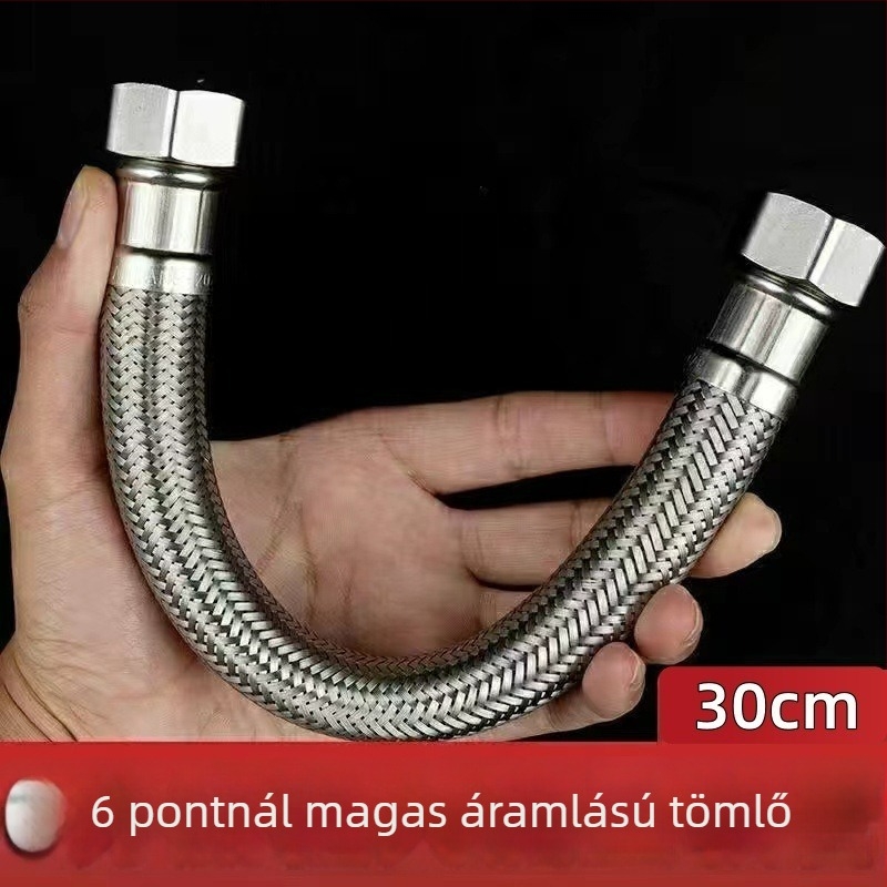 304 rozsdamentes acélból készült WC-bemeneti tömlő – kötött, nagy áramlás, spirálcsatlakozás, 0–90°C