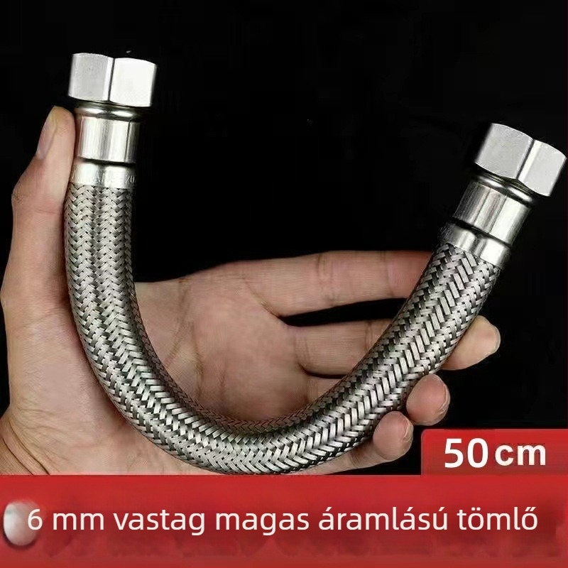 304 rozsdamentes acélból készült WC-bemeneti tömlő – kötött, nagy áramlás, spirálcsatlakozás, 0–90°C