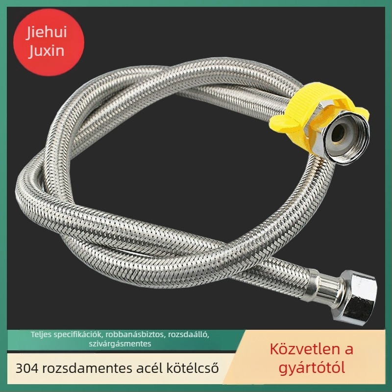 Rozsdamentes acélból készült, pántolt tömlő vízellátáshoz (csatlakozás boilerhez, mosdóhoz és WC bemenethez) (Model: Braided tube; Anyag: 304 rozsdamentes acél; Nyomás: 1,6 MPa; Hőmérséklet: 100°C; Szerelés: kézi)