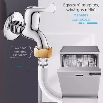 Mosógép vízbevezető cső, PVC, bronz csatlakozó, névleges nyomás 1.0, működési hőmérséklet 0-90°C, forgó szerelés