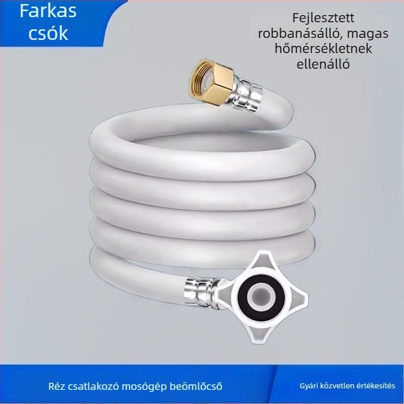 Mosógép vízbevezető cső, PVC, bronz csatlakozó, névleges nyomás 1.0, működési hőmérséklet 0-90°C, forgó szerelés