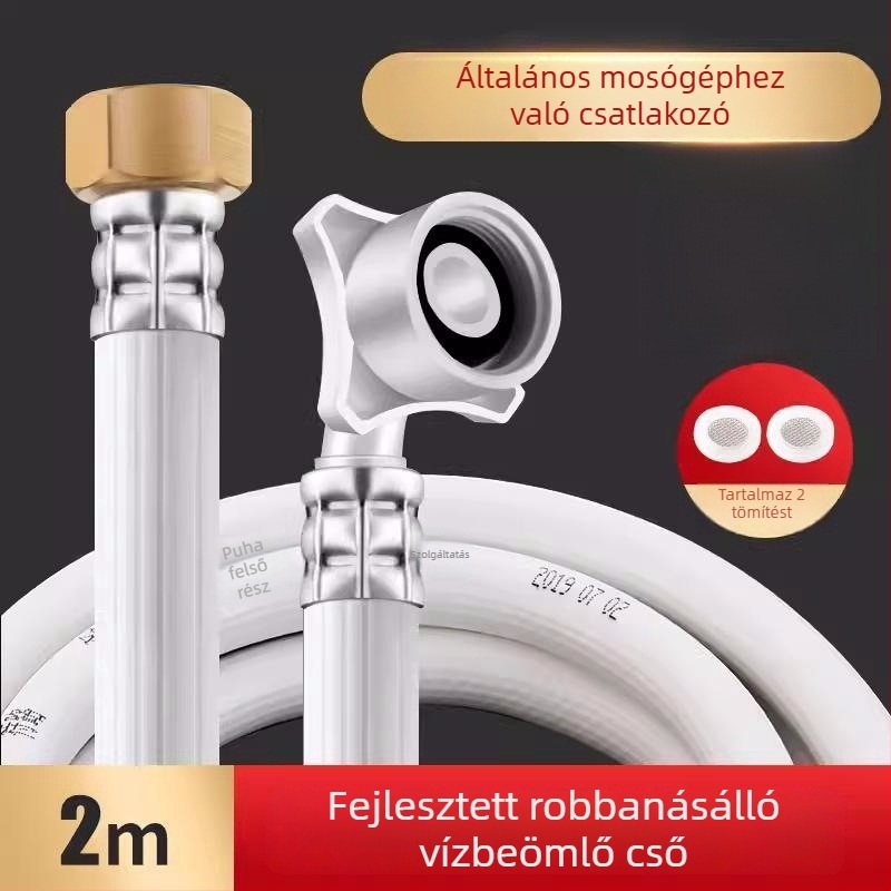 Mosógép vízbevezető cső, PVC, bronz csatlakozó, névleges nyomás 1.0, működési hőmérséklet 0-90°C, forgó szerelés