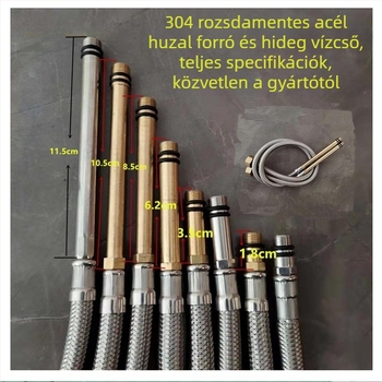 Rozsdamentes acélból font vízcső réz fejjel, forró és hideg víz beömlőhöz, WC-hez és bojlerhez csatlakoztatva, 1/2 hüvelyk
