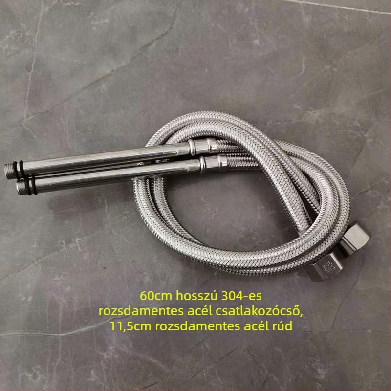 Rozsdamentes acélból font vízcső réz fejjel, forró és hideg víz beömlőhöz, WC-hez és bojlerhez csatlakoztatva, 1/2 hüvelyk