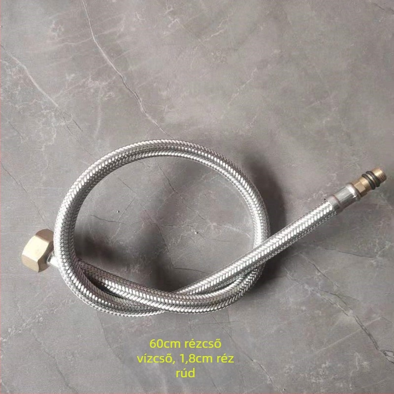 Rozsdamentes acélból font vízcső réz fejjel, forró és hideg víz beömlőhöz, WC-hez és bojlerhez csatlakoztatva, 1/2 hüvelyk