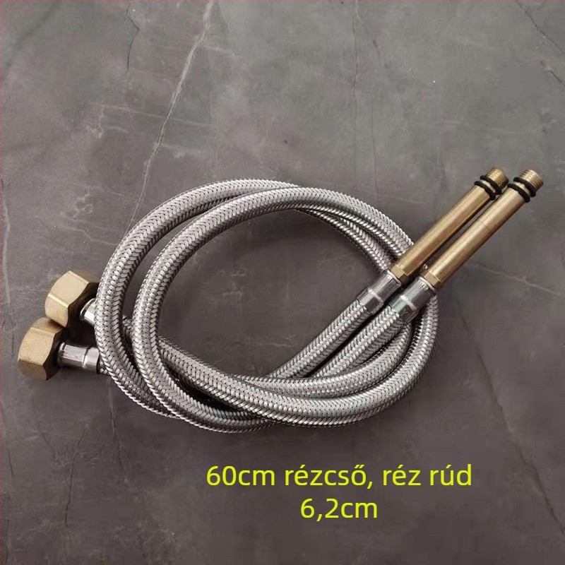 Rozsdamentes acélból font vízcső réz fejjel, forró és hideg víz beömlőhöz, WC-hez és bojlerhez csatlakoztatva, 1/2 hüvelyk