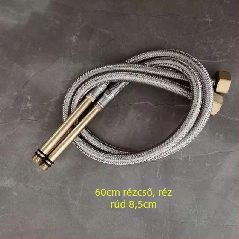 Rozsdamentes acélból font vízcső réz fejjel, forró és hideg víz beömlőhöz, WC-hez és bojlerhez csatlakoztatva, 1/2 hüvelyk