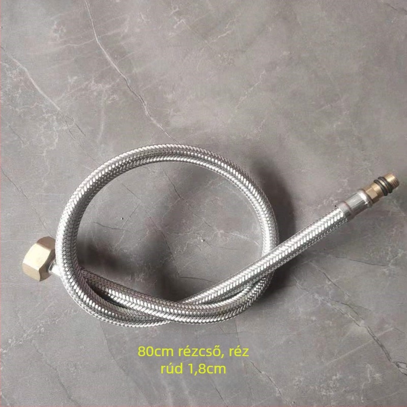 Rozsdamentes acélból font vízcső réz fejjel, forró és hideg víz beömlőhöz, WC-hez és bojlerhez csatlakoztatva, 1/2 hüvelyk