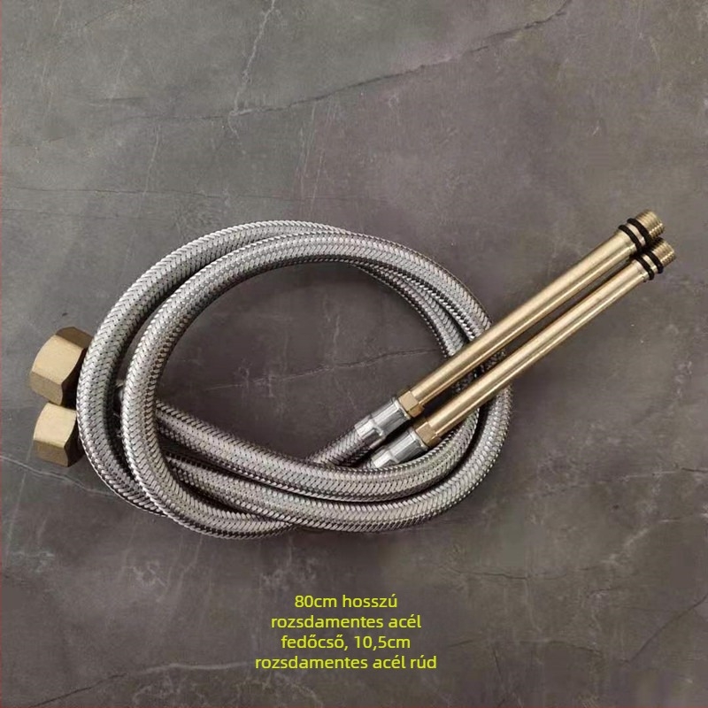 Rozsdamentes acélból font vízcső réz fejjel, forró és hideg víz beömlőhöz, WC-hez és bojlerhez csatlakoztatva, 1/2 hüvelyk