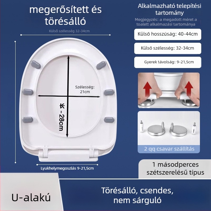 WC-fedél lassú záródással; UOV-típus; vastított kivitel; PP lemez; lyukak közötti távolság 8–25 mm