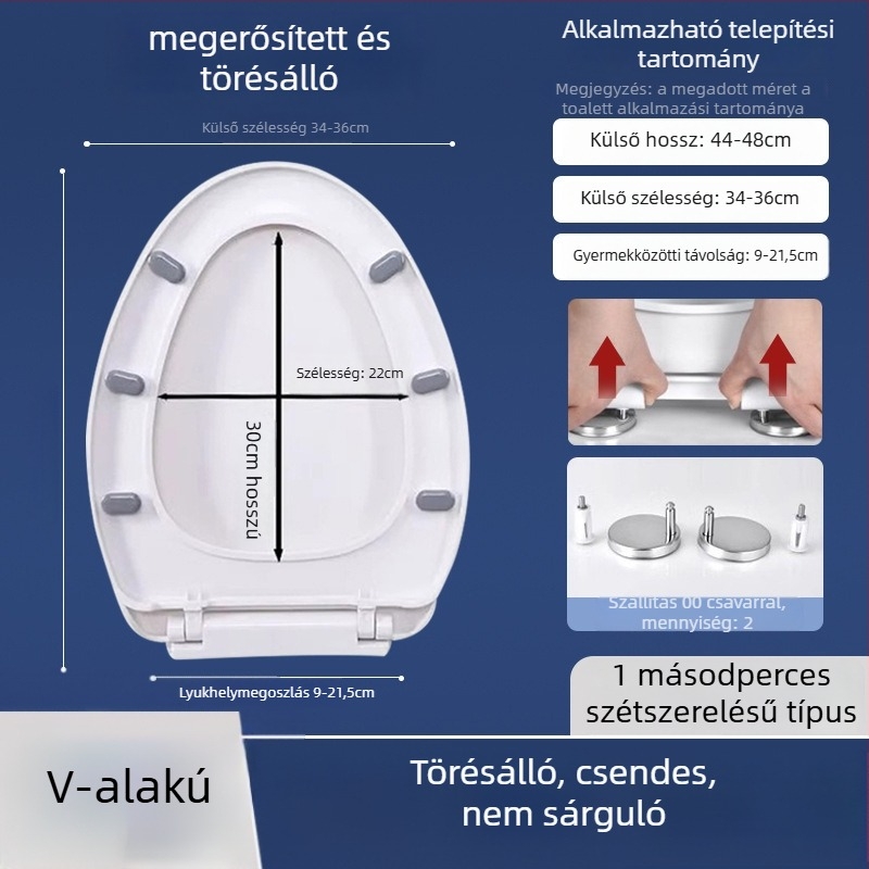 WC-fedél lassú záródással; UOV-típus; vastított kivitel; PP lemez; lyukak közötti távolság 8–25 mm