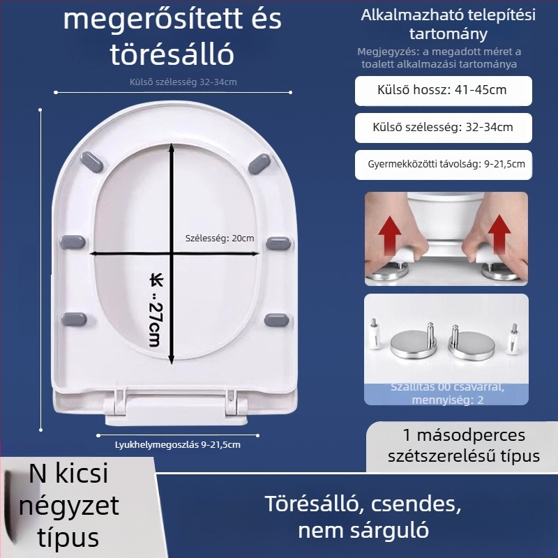 WC-fedél lassú záródással; UOV-típus; vastított kivitel; PP lemez; lyukak közötti távolság 8–25 mm