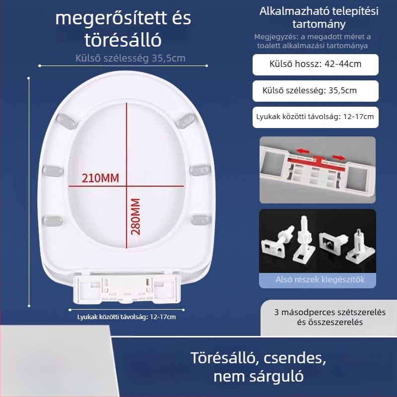 WC-fedél lassú záródással; UOV-típus; vastított kivitel; PP lemez; lyukak közötti távolság 8–25 mm