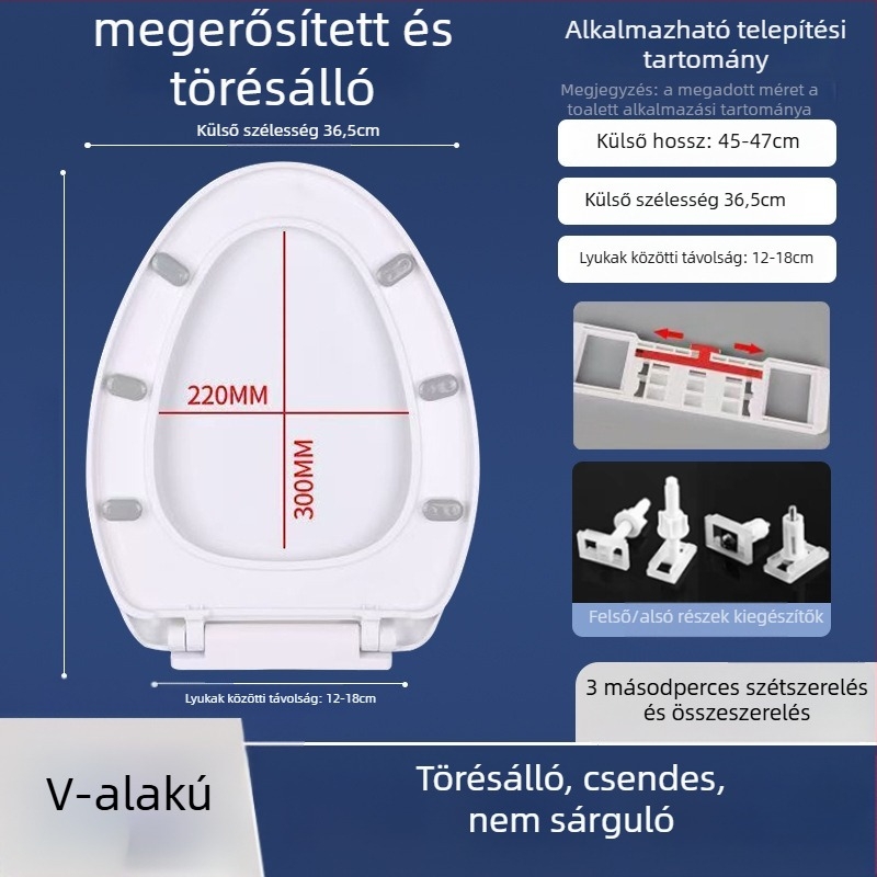 WC-fedél lassú záródással; UOV-típus; vastított kivitel; PP lemez; lyukak közötti távolság 8–25 mm