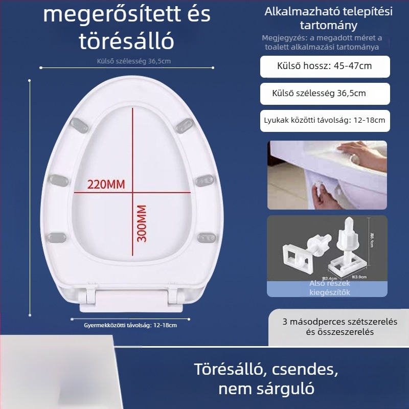 WC-fedél lassú záródással; UOV-típus; vastított kivitel; PP lemez; lyukak közötti távolság 8–25 mm