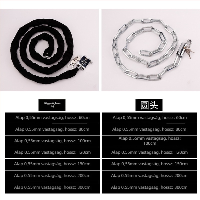 Láncos zár kerékpárok és motorkerékpárokhoz – Flat Ring, modell 5566, vas anyag, modern minimalista dizájn