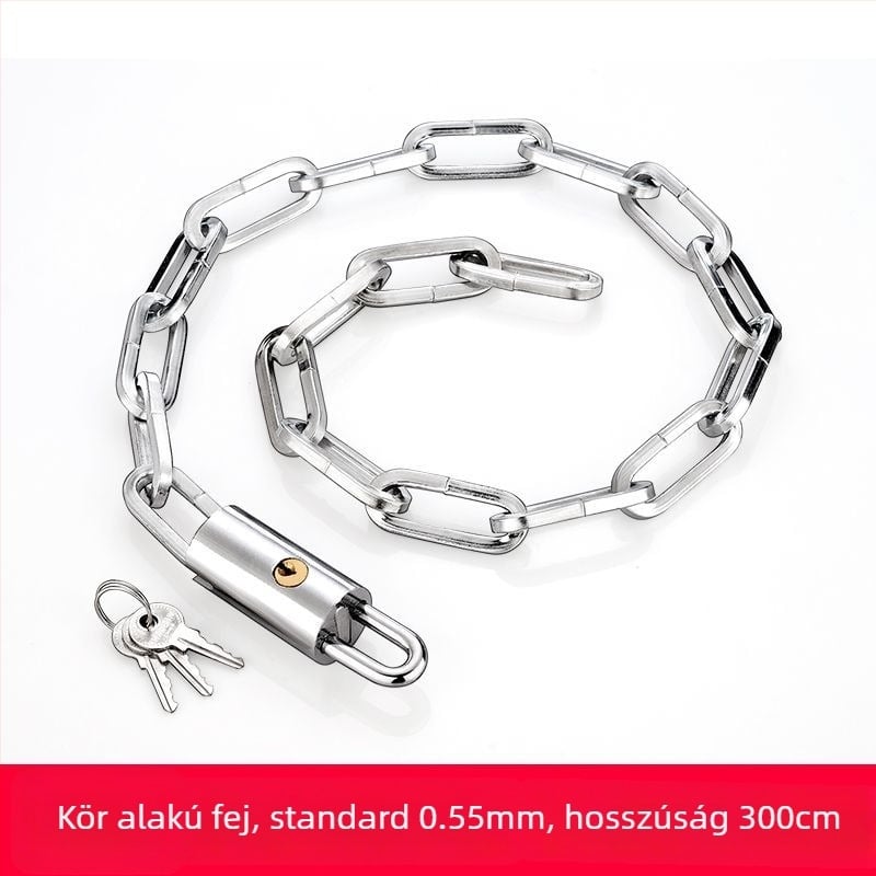 Lánczár lopás elleni és vágás elleni védelemmel, acélból, modell 698573, Guangzhou Jingli, triciklikhez, kerékpárokhoz, motorkerékpárokhoz és elektromos kerékpárokhoz, modern minimalistikus kialakítás.