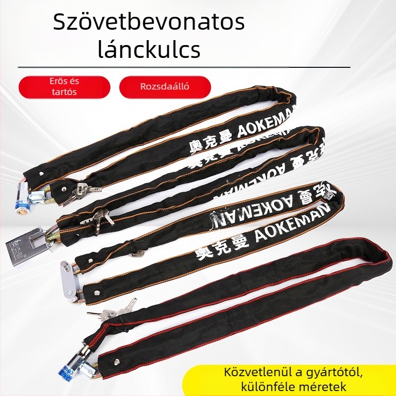 Ockman vast textile bevonat lánc zár mangán acélból, modell 5100, kerékpárhoz, motorkerékpárhoz, elektromos járművekhez és ajtózárakhoz