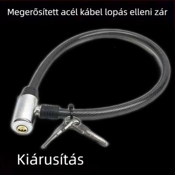 Kerékpár zár - hordozható, acélkábel és vastag lánc, lakat, lopás elleni védelem