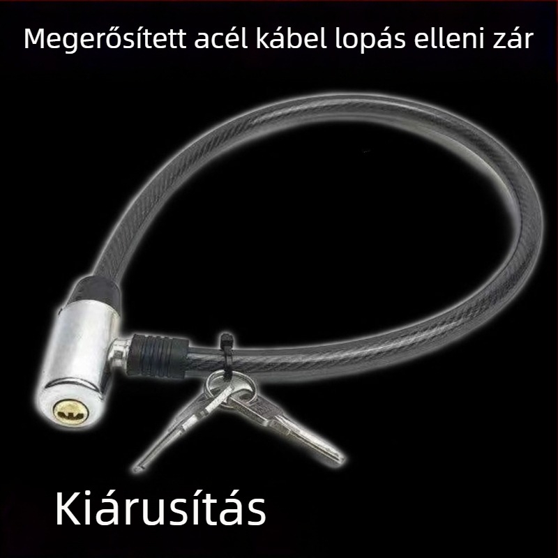 Kerékpár zár - hordozható, acélkábel és vastag lánc, lakat, lopás elleni védelem