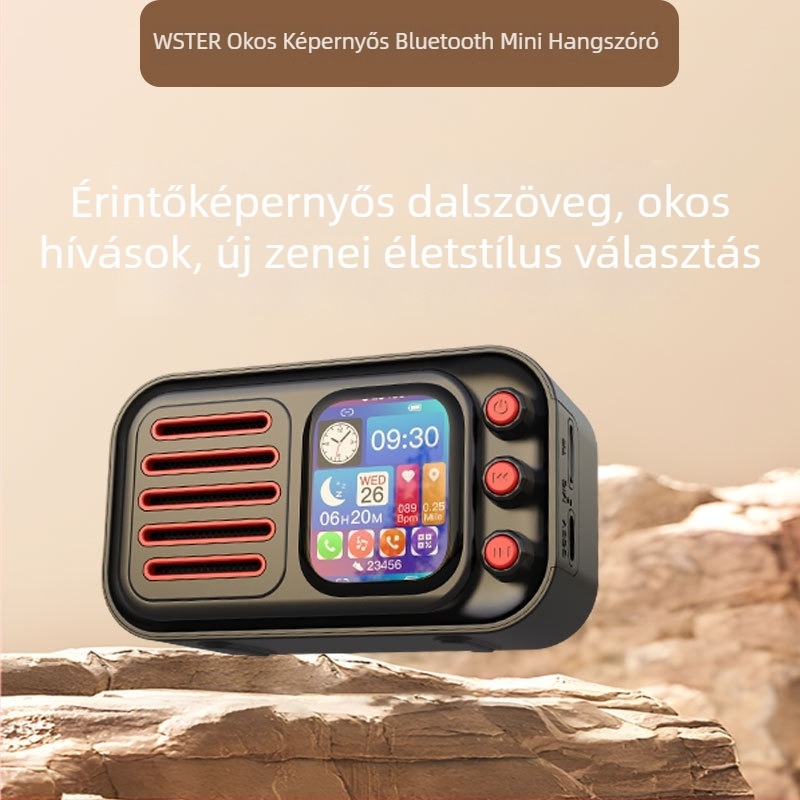 Bluetooth hangszóró ébresztőórával, kijelző dalszövegekre és érintőképernyő – 5W teljesítmény, Bluetooth 5.3, beépített akkumulátor 1000–1200 mAh