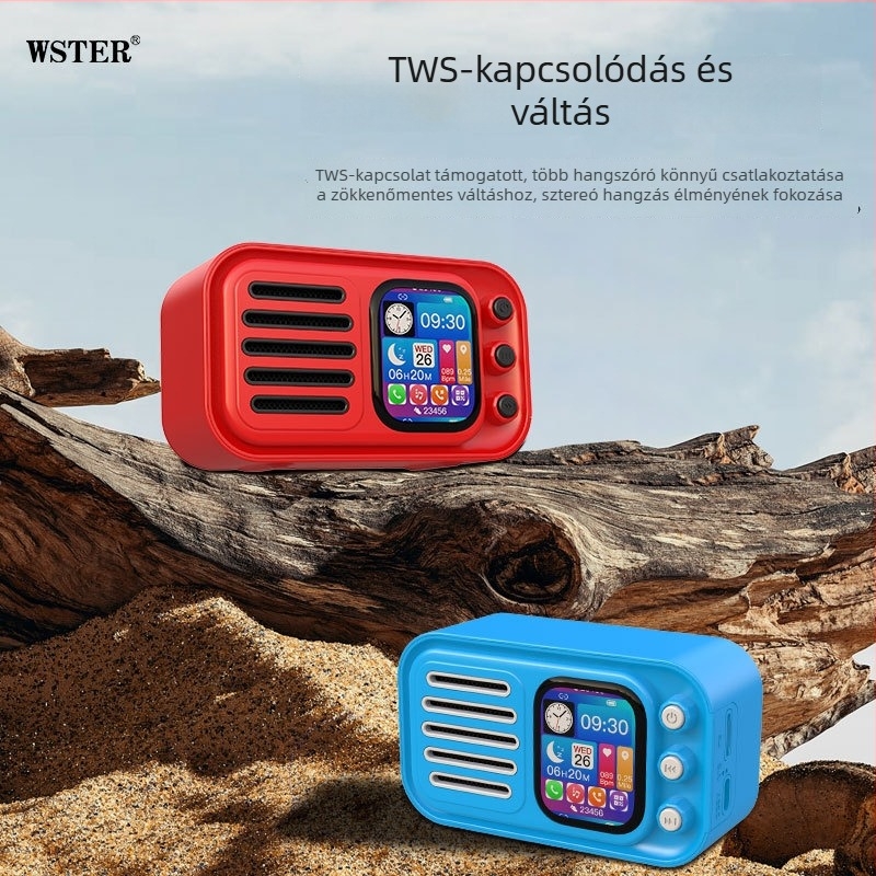 Bluetooth hangszóró ébresztőórával, kijelző dalszövegekre és érintőképernyő – 5W teljesítmény, Bluetooth 5.3, beépített akkumulátor 1000–1200 mAh