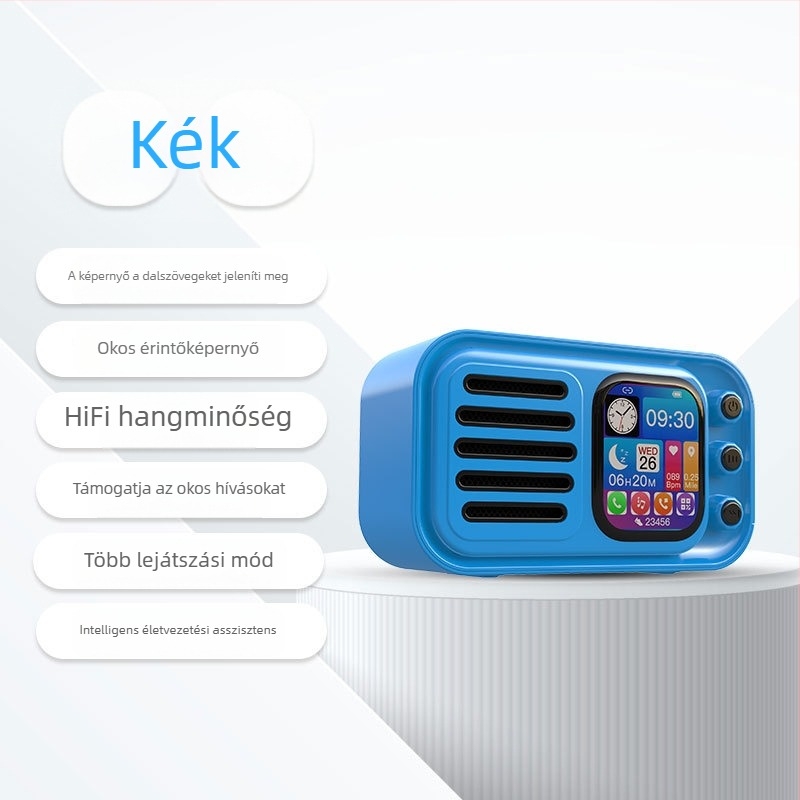 Bluetooth hangszóró ébresztőórával, kijelző dalszövegekre és érintőképernyő – 5W teljesítmény, Bluetooth 5.3, beépített akkumulátor 1000–1200 mAh