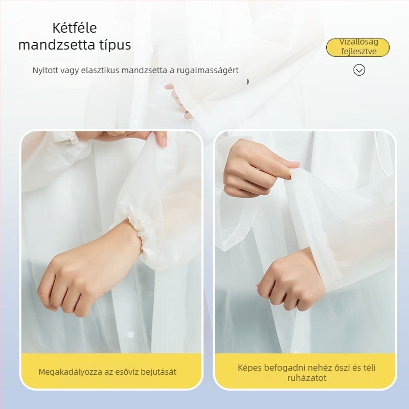 Túraeső poncsó EVA anyagból, újrahasználható felnőtt, egy személyre szóló, hosszú és hordozható esővédő (EVA anyag, 0.10 vastagság, PE ragasztó vízálló réteg)