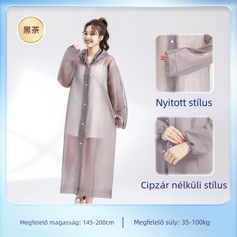 Túraeső poncsó EVA anyagból, újrahasználható felnőtt, egy személyre szóló, hosszú és hordozható esővédő (EVA anyag, 0.10 vastagság, PE ragasztó vízálló réteg)