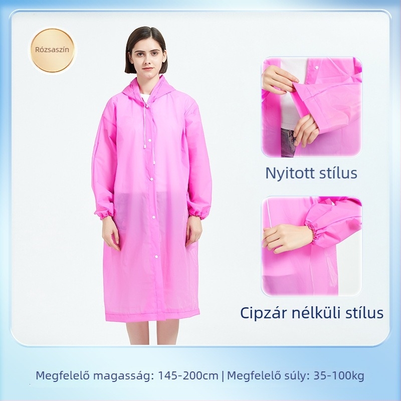 Túraeső poncsó EVA anyagból, újrahasználható felnőtt, egy személyre szóló, hosszú és hordozható esővédő (EVA anyag, 0.10 vastagság, PE ragasztó vízálló réteg)