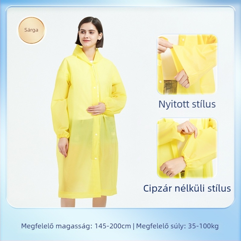 Túraeső poncsó EVA anyagból, újrahasználható felnőtt, egy személyre szóló, hosszú és hordozható esővédő (EVA anyag, 0.10 vastagság, PE ragasztó vízálló réteg)