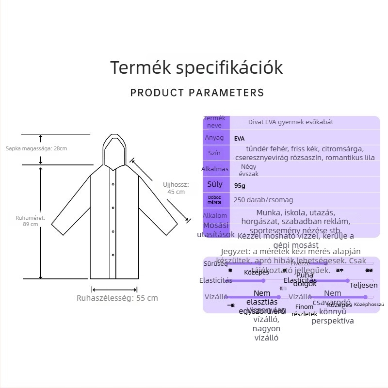 Gyerekek EVA esőponcho, vastagított, újrahasználható, iskolai viselet, 1 személy, 7–12 éves