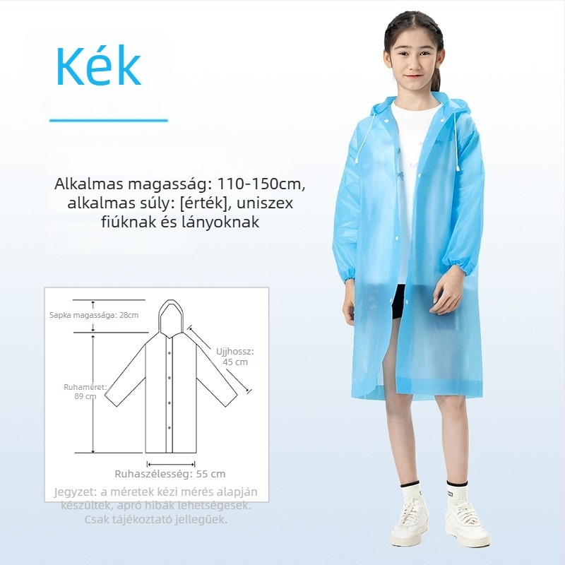 Gyerekek EVA esőponcho, vastagított, újrahasználható, iskolai viselet, 1 személy, 7–12 éves