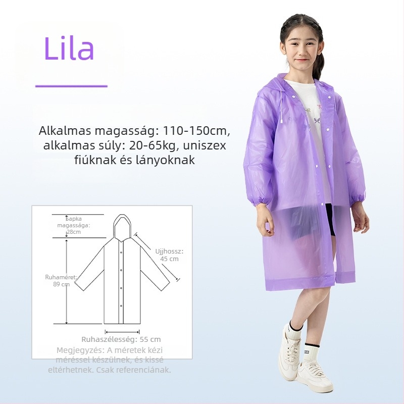 Gyerekek EVA esőponcho, vastagított, újrahasználható, iskolai viselet, 1 személy, 7–12 éves