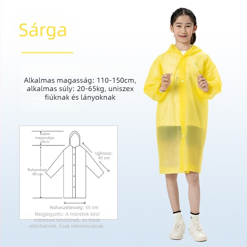 Gyerekek EVA esőponcho, vastagított, újrahasználható, iskolai viselet, 1 személy, 7–12 éves
