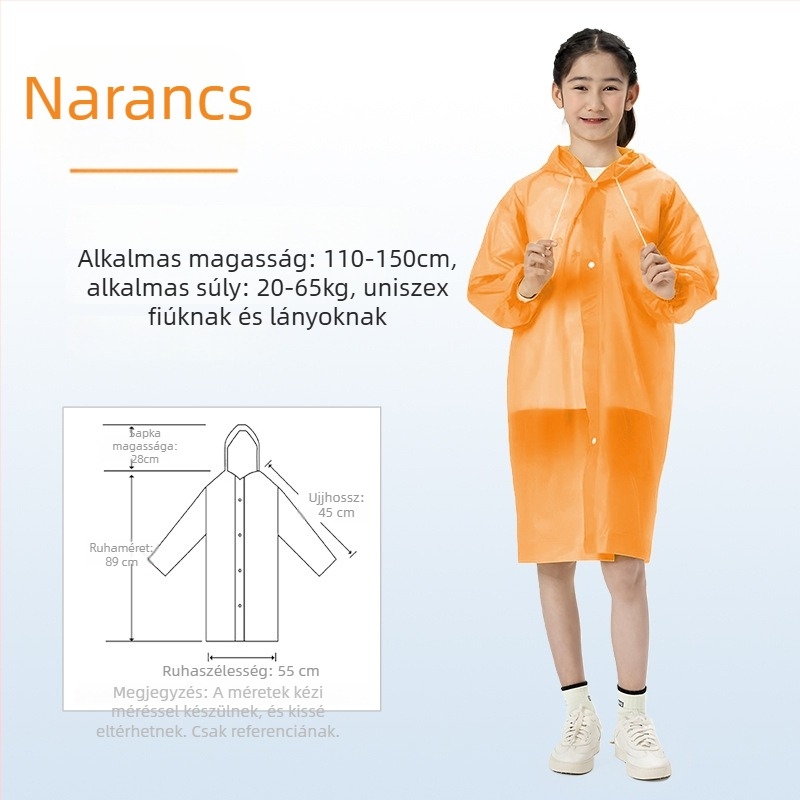 Gyerekek EVA esőponcho, vastagított, újrahasználható, iskolai viselet, 1 személy, 7–12 éves