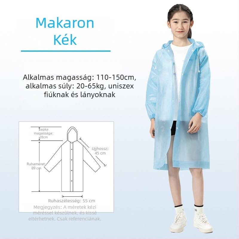 Gyerekek EVA esőponcho, vastagított, újrahasználható, iskolai viselet, 1 személy, 7–12 éves